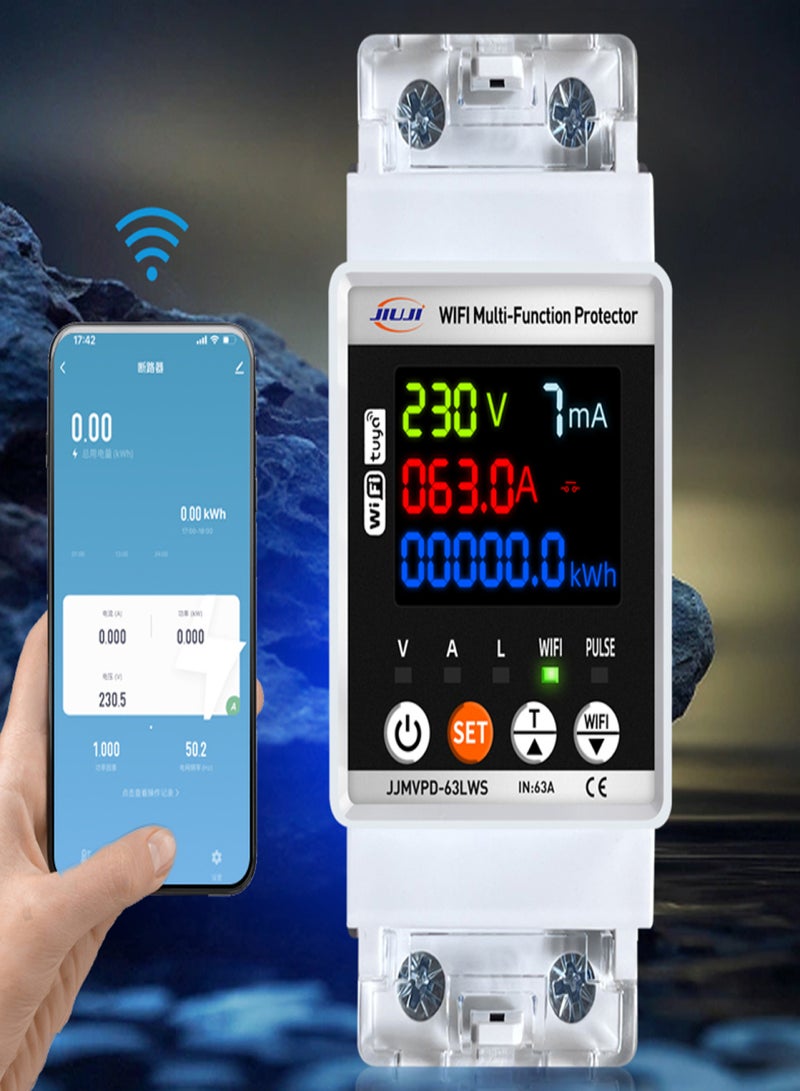 تويا جهاز حماية الإغلاق التلقائي Tuya WiFi، قاطع دائرة ذكي، شاشة رقمية أحادية الطور، مفتاح إغلاق، جهاز حماية من تسرب التيار والجهد القابل للتعديل مع عداد كيلووات/ساعة - Image 3