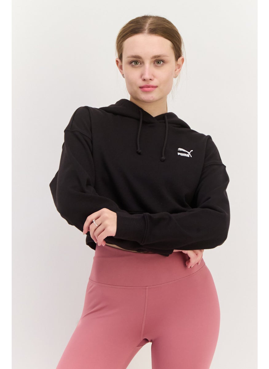 PUMA Women Relaxed Fit Long Sleeves Outdoor Classics Cropped Hoodie, Black  - Image 1