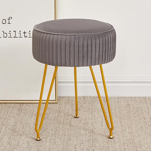 Velvet Vanity Stool Chair Modern Ottoman Foot Rest Stool with Adjustable Golden Legs Makeup Chair for Vanity Multifunctional Makeup Stool for Vanity Small Vanity Chair for Bedroom Grey