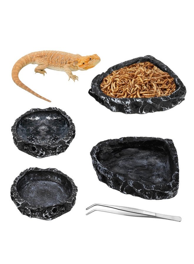 Frcctre 4 Pack Reptile Food Dish Bowl, Reptile Feeding Dish Water Bowl, Amphibian Reptile Breadworm Feeding Terrarium Bowl for Leopard Gecko Lizard Tortoise Frog Bearded Dragon Chameleon - Image 1