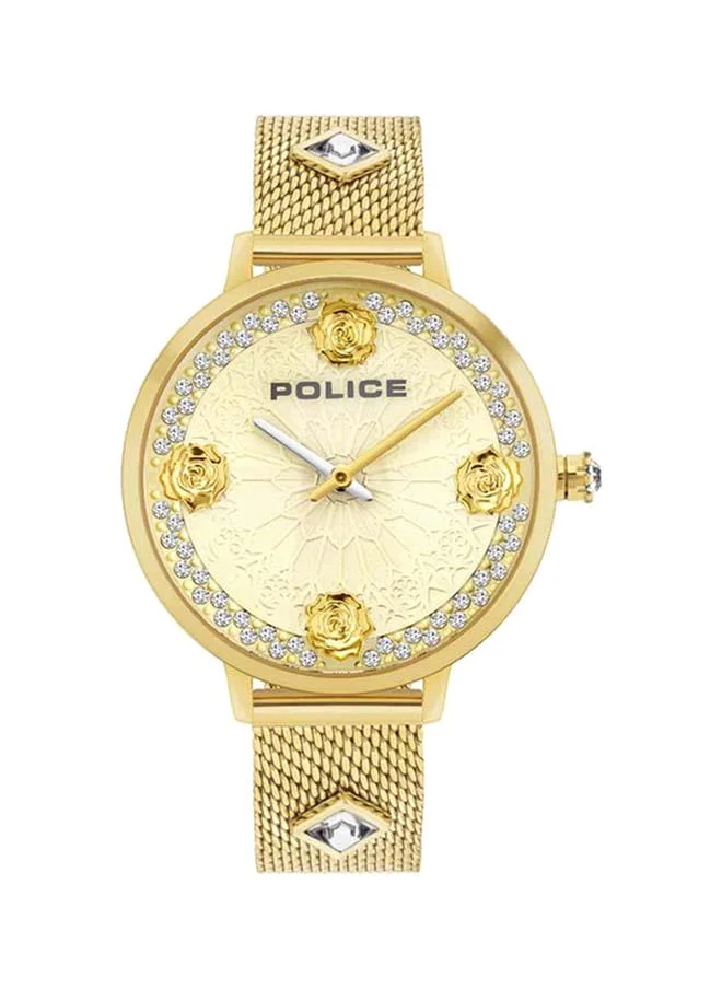 POLICE Police Socotra Women's Analog Quartz Watch with Gold Plated Dial and Gold Plated Stainless Steel Bracelet