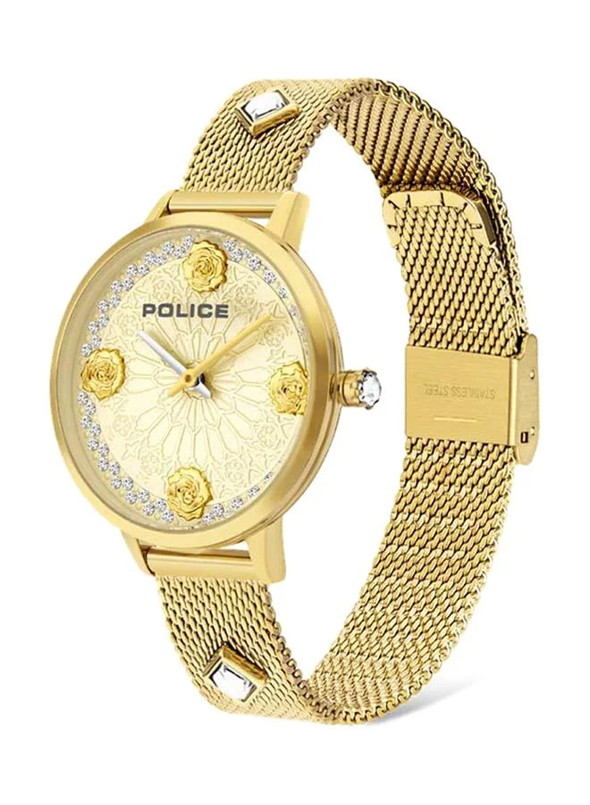 POLICE Police Socotra Women's Analog Quartz Watch with Gold Plated Dial and Gold Plated Stainless Steel Bracelet