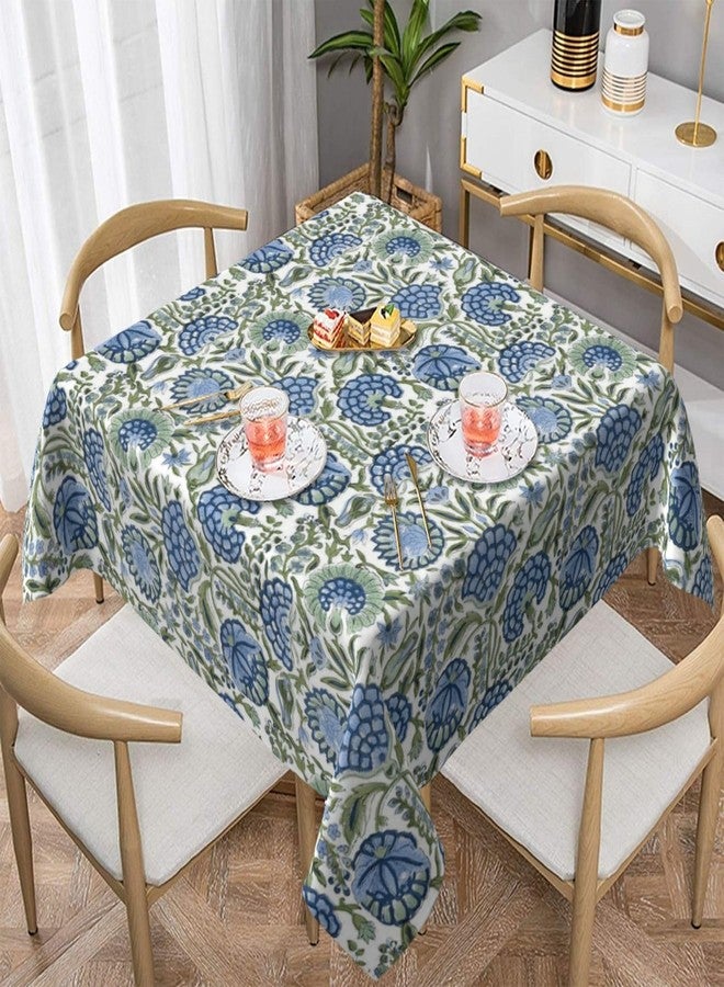 Sorktse Blue Sage Green Floral Tablecloth Square 54 Inch Vintage Chinoiserie Floral Table Cloth Polyester Fabric Spring Summer Boho Flowers Table Cover for Kitchen Holiday Party Dining Picnic Outdoor Decor - Image 2