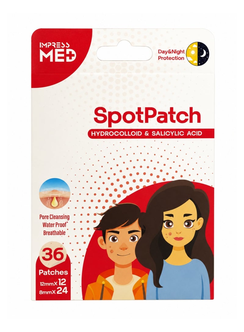 Impressmed Spotpatch Hydrocolloid And Salicylic Acid Acne Patches 36 Count 12mm x 12 And 8mm x 24 - Image 1