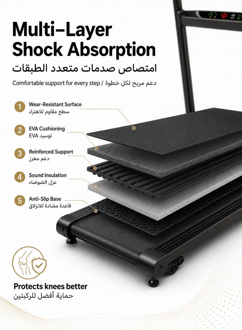 RUIYADA Foldable Walking Pad Treadmill with 8% Auto Incline, Quiet Motor, Shock-Absorbing Deck, Safety Lock, Bluetooth Speaker & Screen, Compact Small Treadmill for Home, Easy Storage - Image 5