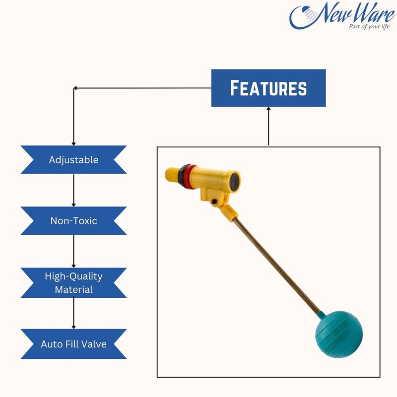 NEW WARE مجموعة صمام الكرة من مادة ABS مع كرة كبيرة، صمام عائم مائي متين لخزان المرحاض، ملحقات المرحاض للمنزل (أخضر، 15 مم) - Image 3