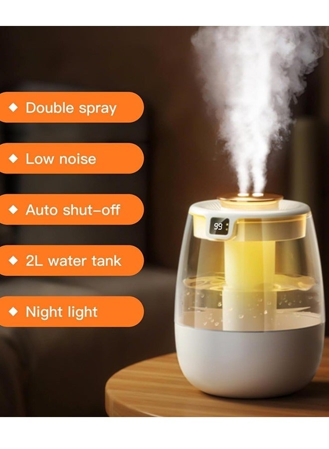 Hugifts 2L Dual Nozzle Humidifier, Quiet Cool Mist Humidifier with LED Display, Night Light & UV Sterilization - Image 3