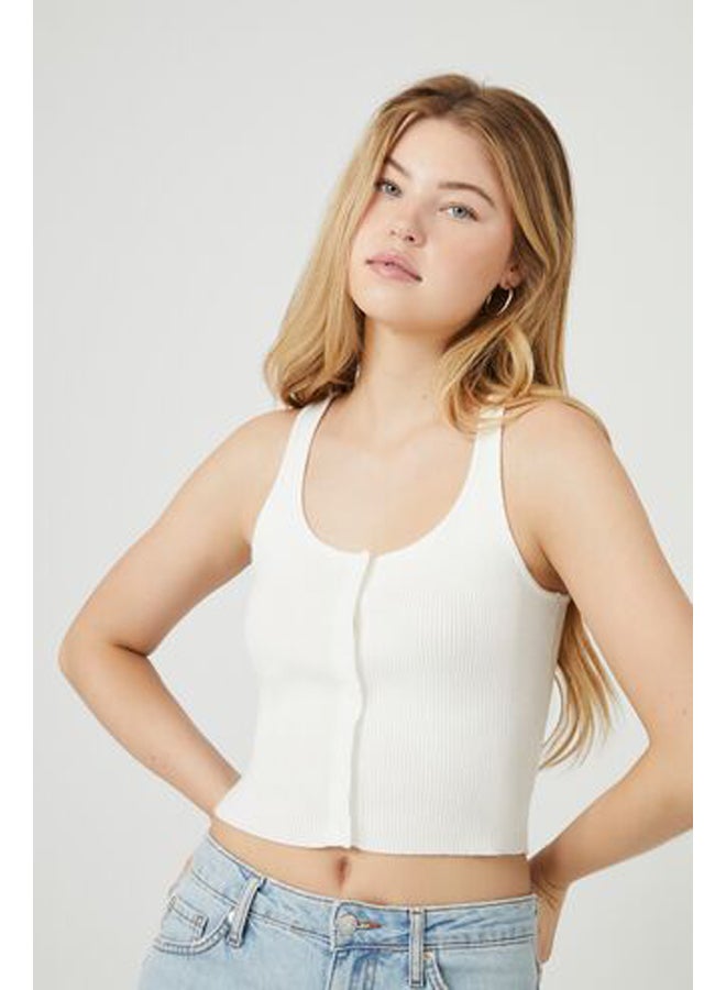 FOREVER 21 Sweater-Knit Button-Front Crop Top - Image 1