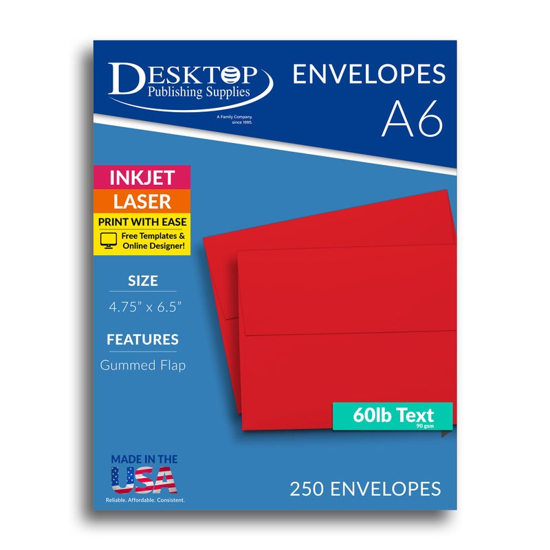 Red A6 Envelopes 250 Envelopes Measures 4 34 x 6 12 Great for Holiday Cards