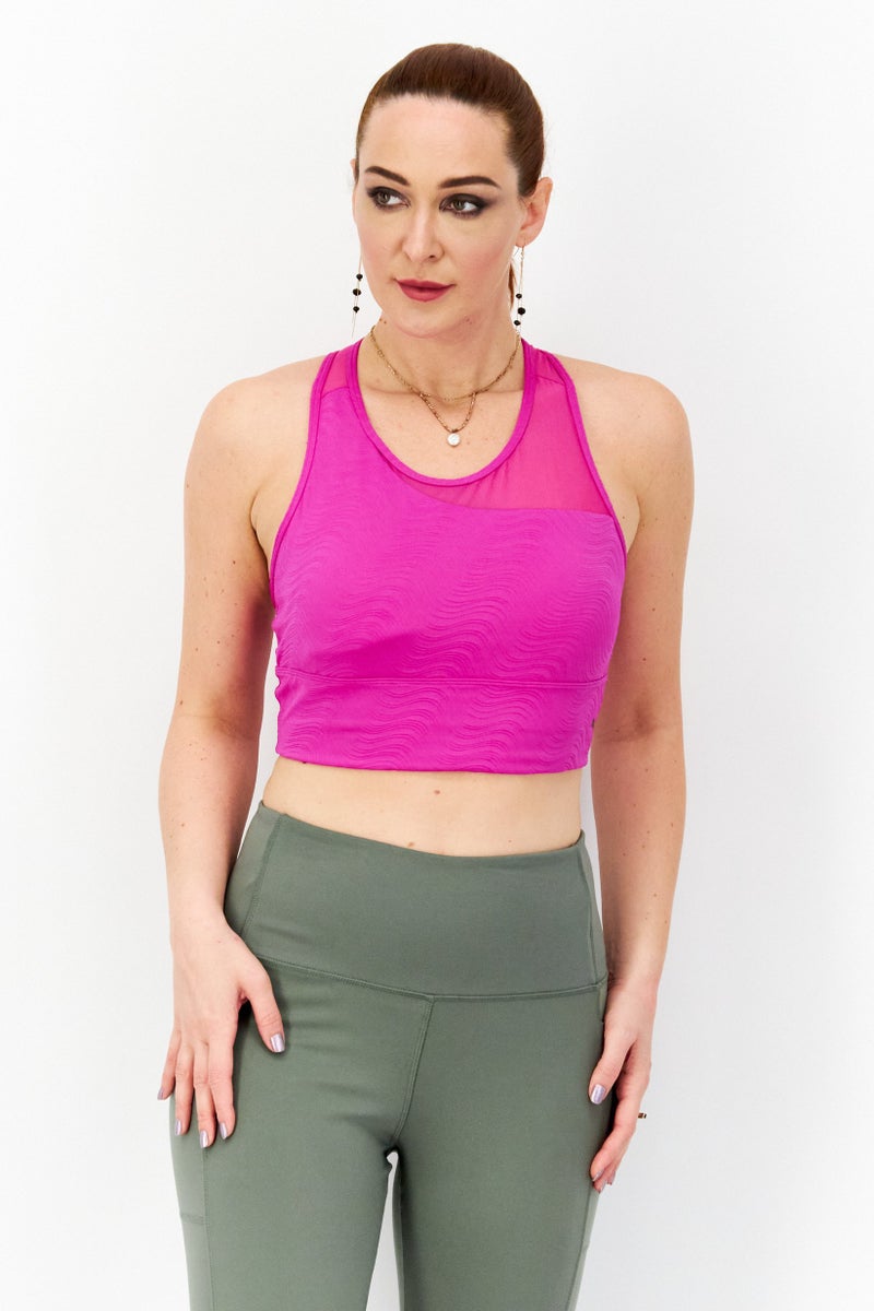 PUMA Women Padded Mid Impact Flawless Sports Bra, Fuchsia - Image 1
