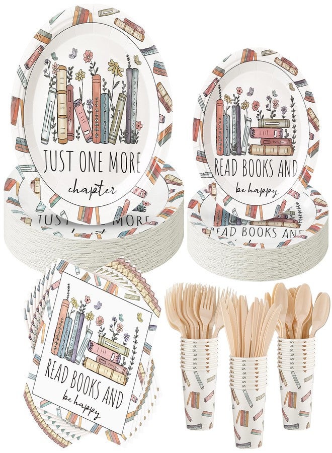 Zhehao 168 Pcs Book Theme Party Tableware Book Club Birthday Party Supplies Library Reading Themed Plates Napkins Cups and Forks Set for Birthday Reading Tableware Supplies, Serve 24 (Wildflower) - Image 1