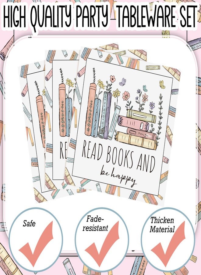 Zhehao 168 Pcs Book Theme Party Tableware Book Club Birthday Party Supplies Library Reading Themed Plates Napkins Cups and Forks Set for Birthday Reading Tableware Supplies, Serve 24 (Wildflower) - Image 4