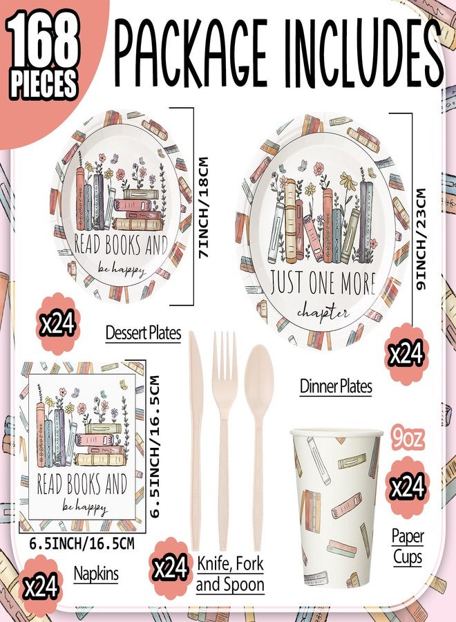 Zhehao 168 Pcs Book Theme Party Tableware Book Club Birthday Party Supplies Library Reading Themed Plates Napkins Cups and Forks Set for Birthday Reading Tableware Supplies, Serve 24 (Wildflower) - Image 2