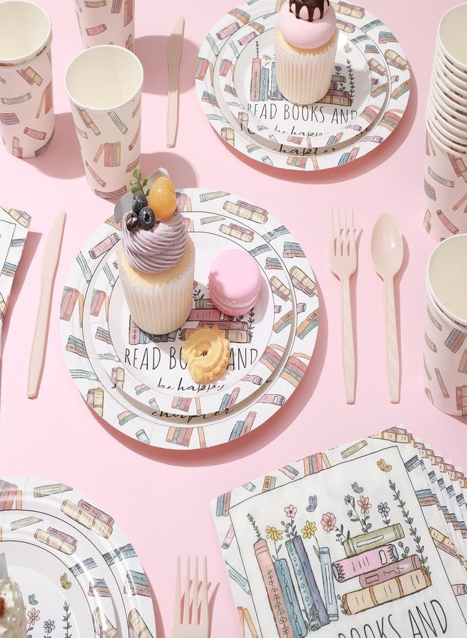Zhehao 168 Pcs Book Theme Party Tableware Book Club Birthday Party Supplies Library Reading Themed Plates Napkins Cups and Forks Set for Birthday Reading Tableware Supplies, Serve 24 (Wildflower) - Image 5