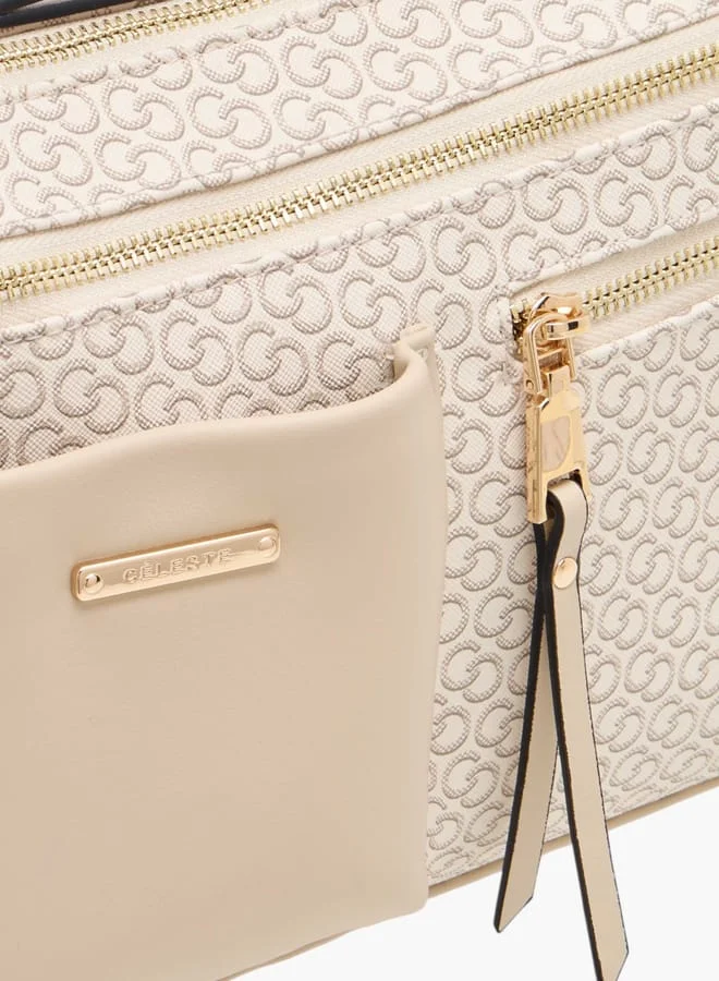 Celeste Women Monogram Print Crossbody Bag with Adjustable Strap and Zip Closure