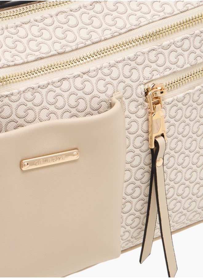Celeste Women Monogram Print Crossbody Bag with Adjustable Strap and Zip Closure  - Image 4