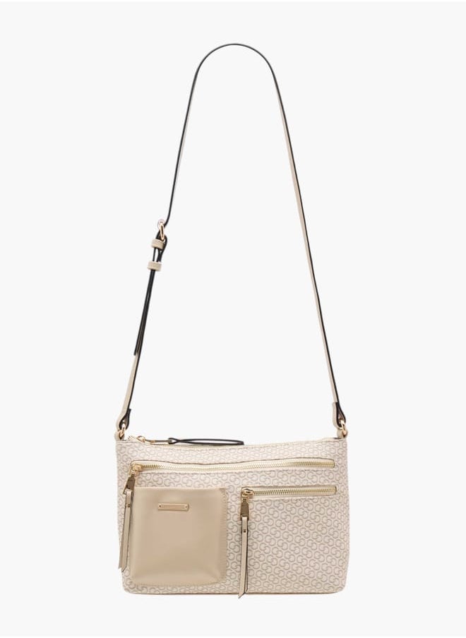 Celeste Women Monogram Print Crossbody Bag with Adjustable Strap and Zip Closure  - Image 2