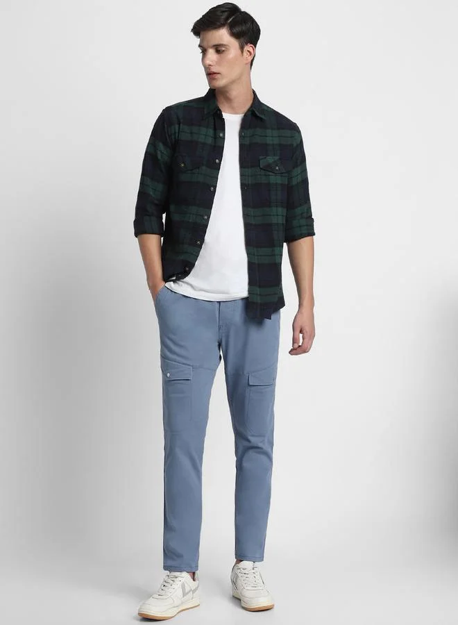 Steel Blue Cargo Trousers for Men, Slim Fit