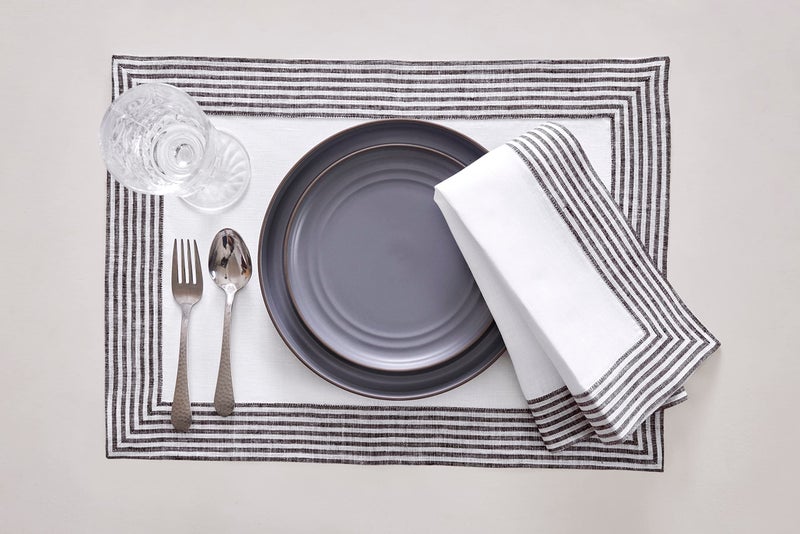 Solino Home Solino Home Linen Dinner Napkins 20 x 20 Inch - 100% Pure Linen Black Cloth Napkins Set of 4 - Lucca  Handcrafted and Machine Washable  - Image 1