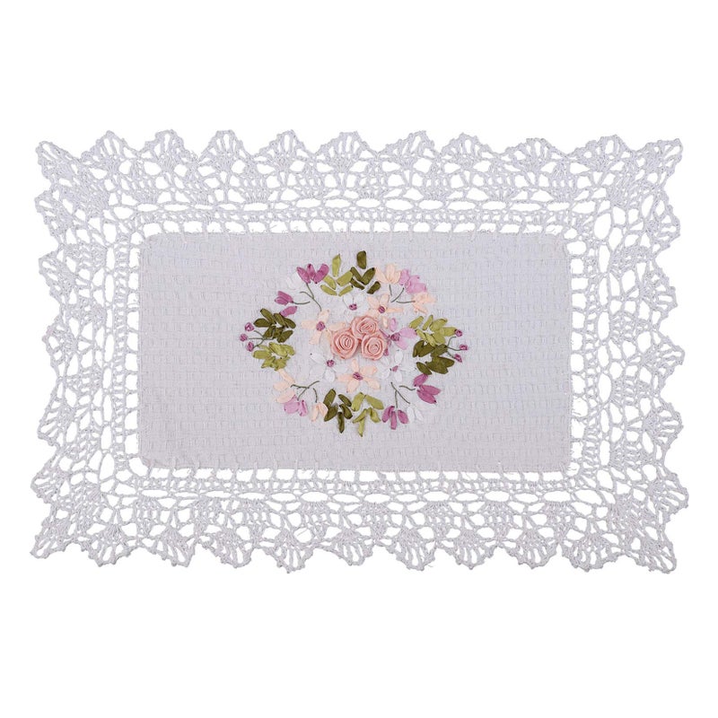 Grelucgo Grelucgo Set of 4 Handmade Crochet Cotton Lace Table Placemats Ribbon Embroidery 12 x 18 inches placemats 