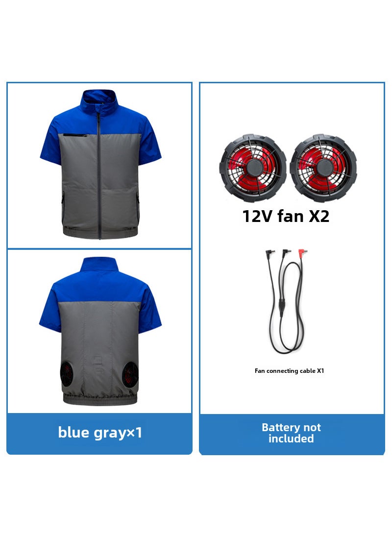 Summer Smart Ventilated Fan Jacket for Men Short sleeve blue gray 12V2 fan 