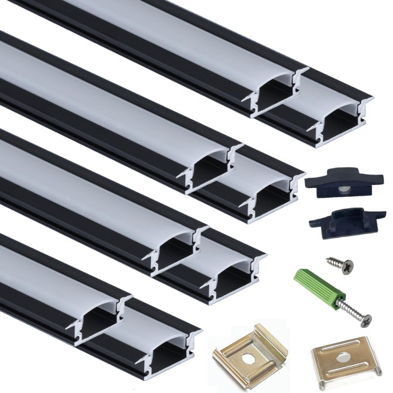 THMOOTHER Recessed LED Strip Black Channel Diffuser 8-Pack 6.56FT,23.5X7MM LED Tape Aluminum Track with Flange,Flush Mounted Wardrobe Bookcase Wine Cabinet Groove Low Profile (6.56FT, Black, 8) - Image 1