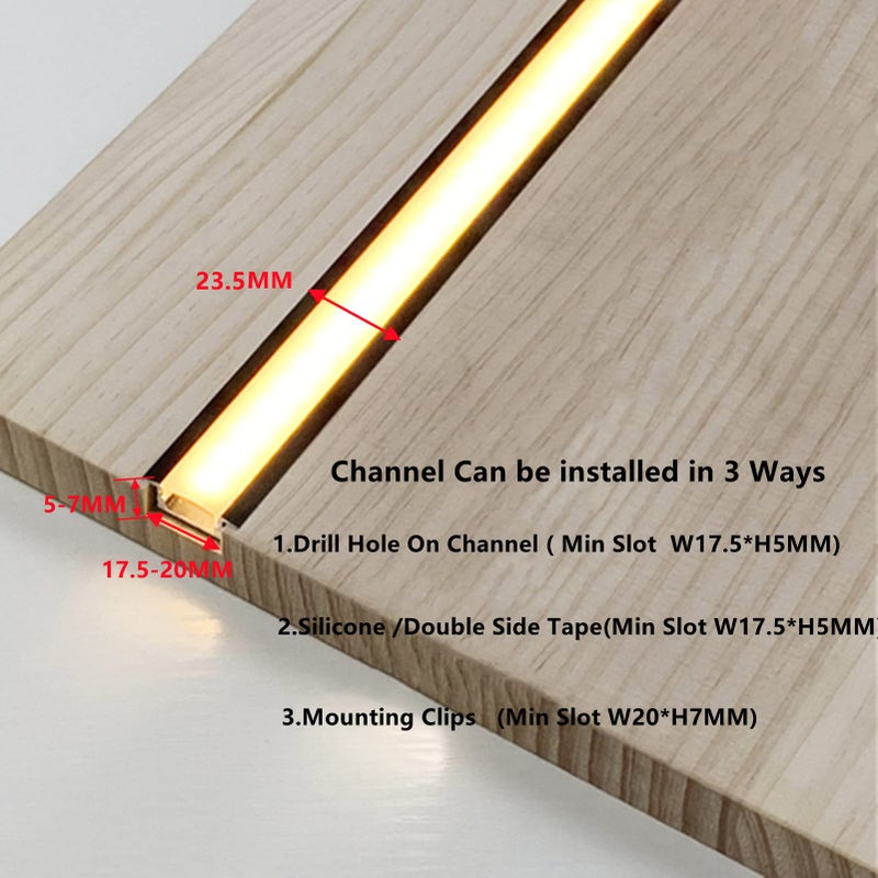 THMOOTHER Recessed LED Strip Black Channel Diffuser 8-Pack 6.56FT,23.5X7MM LED Tape Aluminum Track with Flange,Flush Mounted Wardrobe Bookcase Wine Cabinet Groove Low Profile (6.56FT, Black, 8) - Image 4