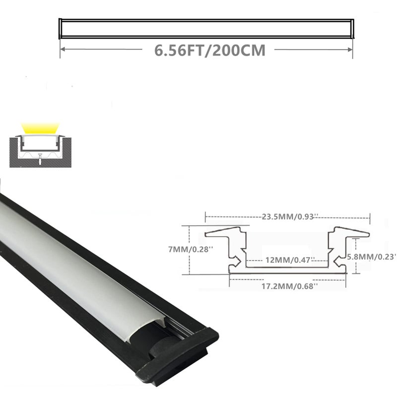 THMOOTHER Recessed LED Strip Black Channel Diffuser 8-Pack 6.56FT,23.5X7MM LED Tape Aluminum Track with Flange,Flush Mounted Wardrobe Bookcase Wine Cabinet Groove Low Profile (6.56FT, Black, 8) - Image 2