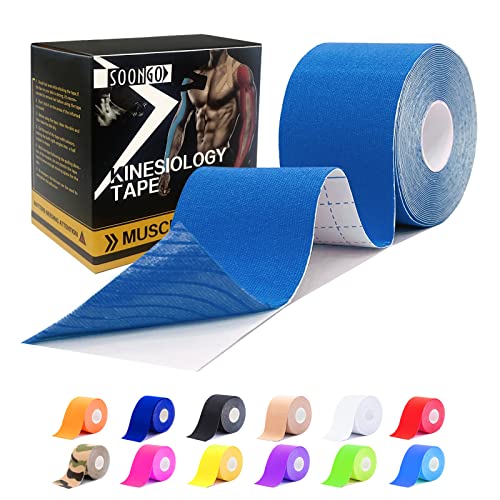 SOON GO Kinesiology Tape Pro 1/2/5 Rolls, 2 Inch High Elasticity Sports Tape Therapeutic Pain Relief–Physio Tape for Muscle Recovery & Joint Support, Waterproof & Hypoallergenic & Breathable–Blue - Image 1