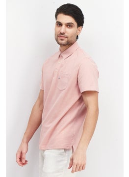 Tailor Vintage Men Regular Fit Short Sleeve Chest Pocket Polo Shirt, Pink  - Image 2