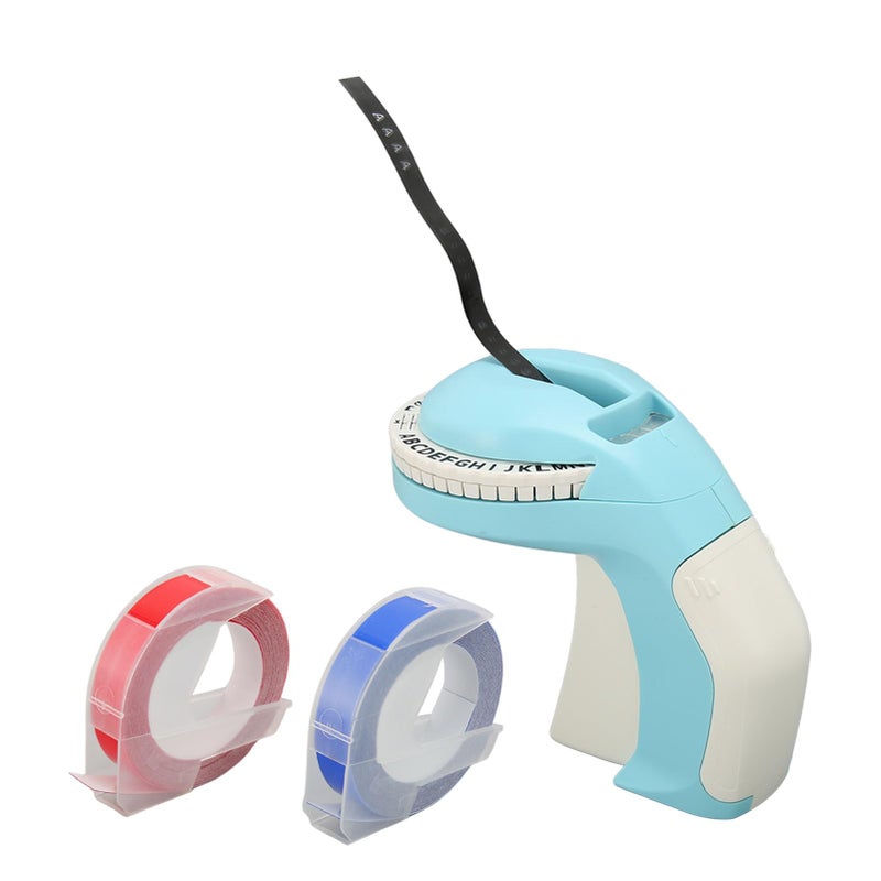 طابعة ملصقات يدوية محمولة 47 حرفًا أداة DIY للحرف التنظيم المنزلي أزرق - Image 2