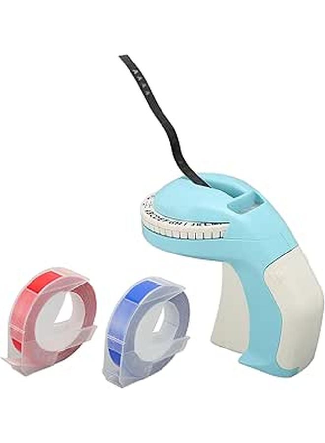 طابعة ملصقات يدوية محمولة 47 حرفًا أداة DIY للحرف التنظيم المنزلي أزرق - Image 1