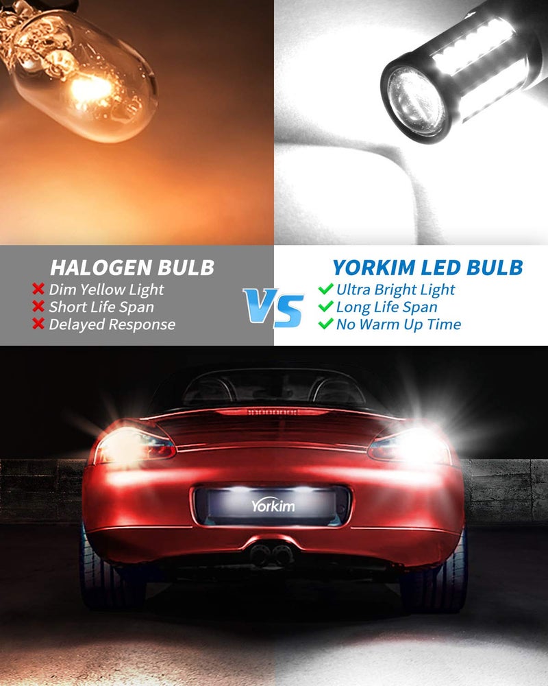 Yorkim لمبة يوركيم 7440 LED بيضاء ساطعة، لمبة LED T20، لمبات LED 7443 7441، أضواء W21W، لمبات 7444 للإضاءة العكسية/الاحتياطية/فرامل - حزمة 2 من 5730 33 SMD - Image 2