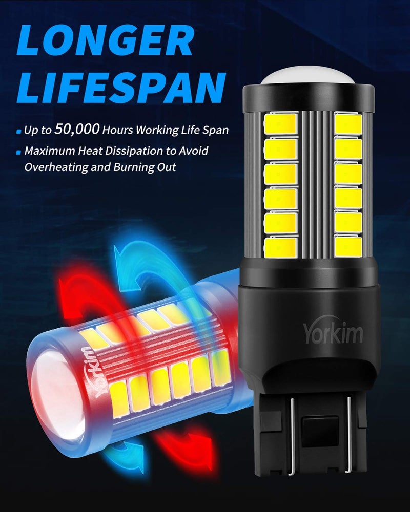 Yorkim لمبة يوركيم 7440 LED بيضاء ساطعة، لمبة LED T20، لمبات LED 7443 7441، أضواء W21W، لمبات 7444 للإضاءة العكسية/الاحتياطية/فرامل - حزمة 2 من 5730 33 SMD - Image 4