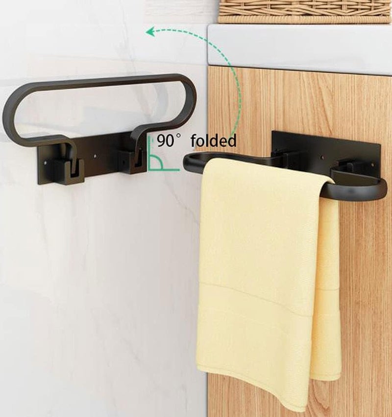 Multifunctional Folding Towel Rack,Wall-Mounted Bathroom Towel Rack,Bathroom Towel Storage,Towel Rails Wall Mounted,Towel Holders for Bathrooms,Bathroom Shelves(White,Black 30cm-60 - Image 2