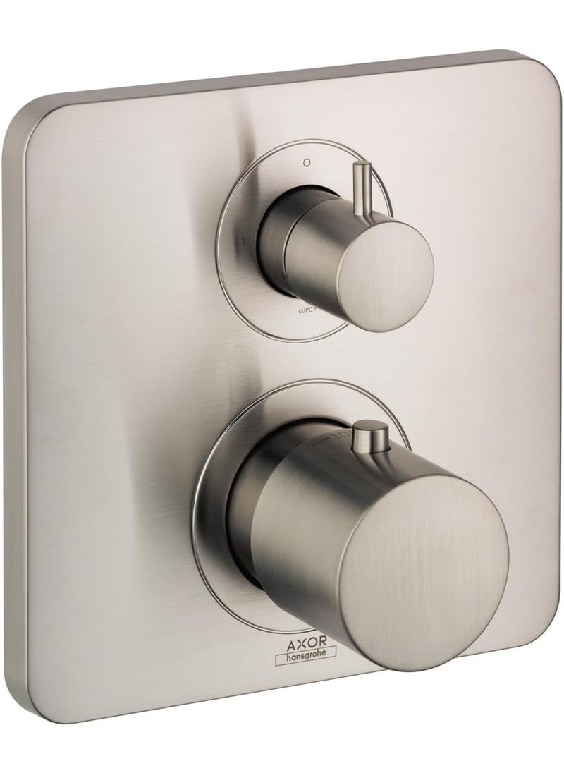 AXOR AXOR Citterio M Modern Timeless Volume and Auto Temperature Control 2Handle 7inch Wide Thermostatic Shower Trim for Roughin Valve with Diverter in Brushed Nickel 34725821 