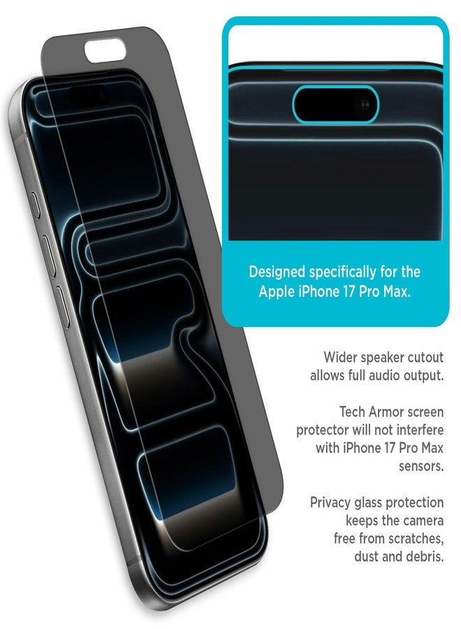Tech Armor for iPhone 17 Pro Max Screen Protector Privacy Glass 6.9 inch - Ballistic Tempered, Anti-Spy, Case Friendly, Easy Installation, Bubble Free, Touch Support, 1 Pack - Image 3