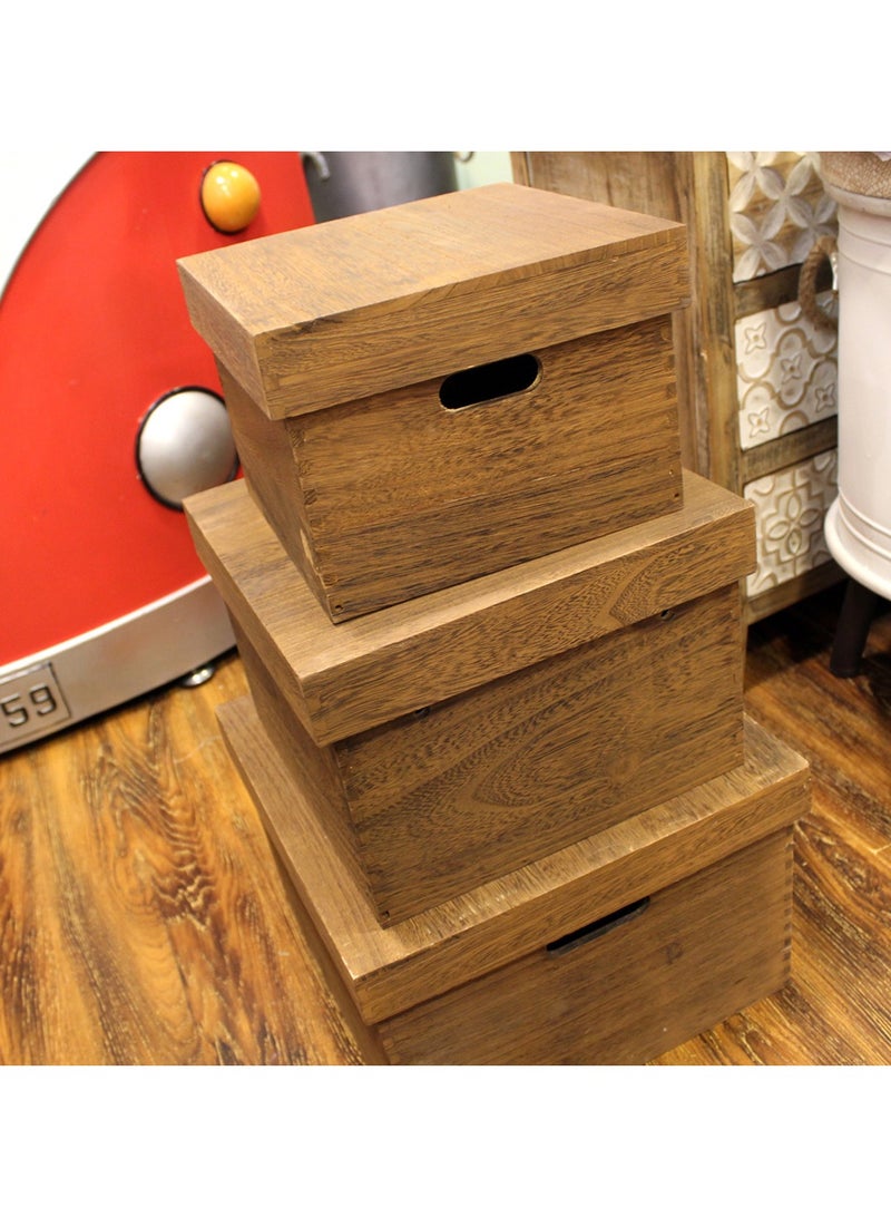 LINGWEI Set of 3 Decorative Wooden Storage Boxes Pine Wood with Lid and Handles and Rustic Charm  - Image 1