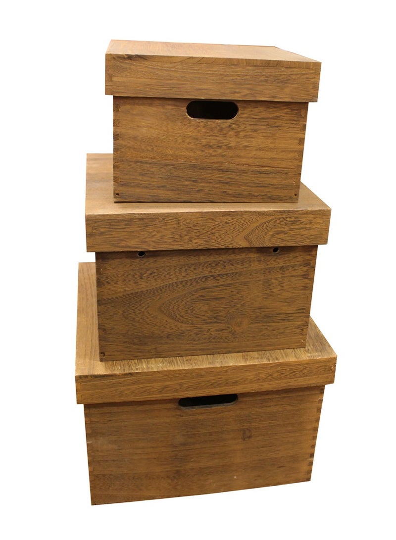 LINGWEI Set of 3 Decorative Wooden Storage Boxes Pine Wood with Lid and Handles and Rustic Charm  - Image 2