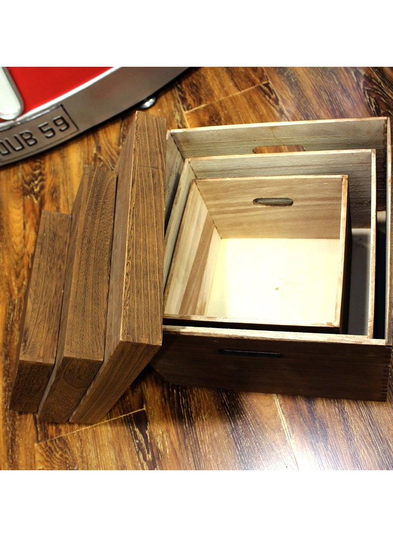 LINGWEI Set of 3 Decorative Wooden Storage Boxes Pine Wood with Lid and Handles and Rustic Charm  - Image 4