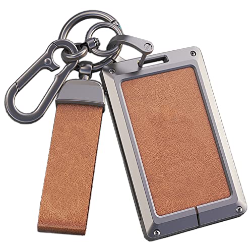 ontto Genuine Leather Key Fob Cover Fit for Lexus Card Key Fob Metal Frame Key Shell Anti-scratched Full Protection for LX570 LS460 LX600 2016-2022 Brown - Image 1