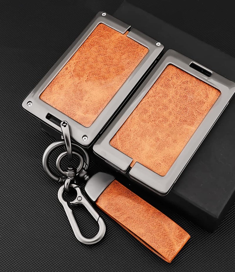 ontto Genuine Leather Key Fob Cover Fit for Lexus Card Key Fob Metal Frame Key Shell Anti-scratched Full Protection for LX570 LS460 LX600 2016-2022 Brown - Image 5