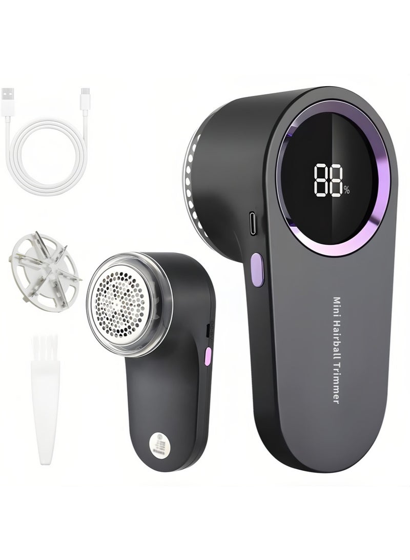 general Lint Shaver, Rechargeable Hairball Trimmer, Digital Display Home Convenience Shaver, Clothing Depilatory, Sweater Razor with 6 Blades and Safety Lock, 3-Speed Depilatory, Removes Lint and Hairballs from Clothes, Furniture, Sofas, Blankets，Black - Image 1