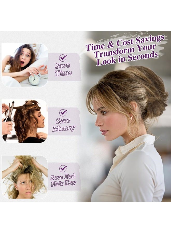 BARSDAR Short Hairpiece with Claws Clips and Flexible Wires, DIY 20 cm Real Human Hair Medium Brown Blonde Messy Bun Ponytail Hairpieces for Women Thick Natural Real Hair Ponytail - Image 3