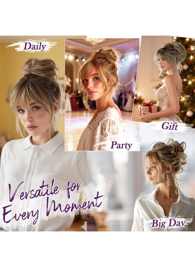 BARSDAR Short Hairpiece with Claws Clips and Flexible Wires, DIY 20 cm Real Human Hair Medium Brown Blonde Messy Bun Ponytail Hairpieces for Women Thick Natural Real Hair Ponytail - Image 5