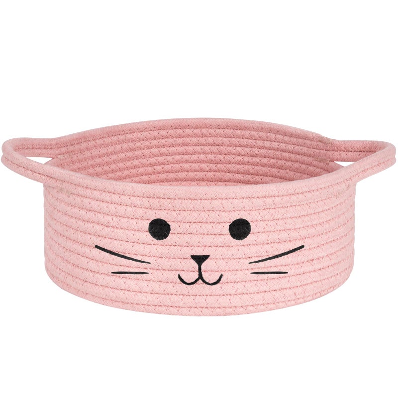 HiChen Small Rope Basket, Pink Cute Cat Toy Basket for Living Room, Gift Baskets Empty for Living Room, Decorative woven Baskets for Nursery, Baby Organizing & Towel Storage, 9.8 x 4 inches - Image 1
