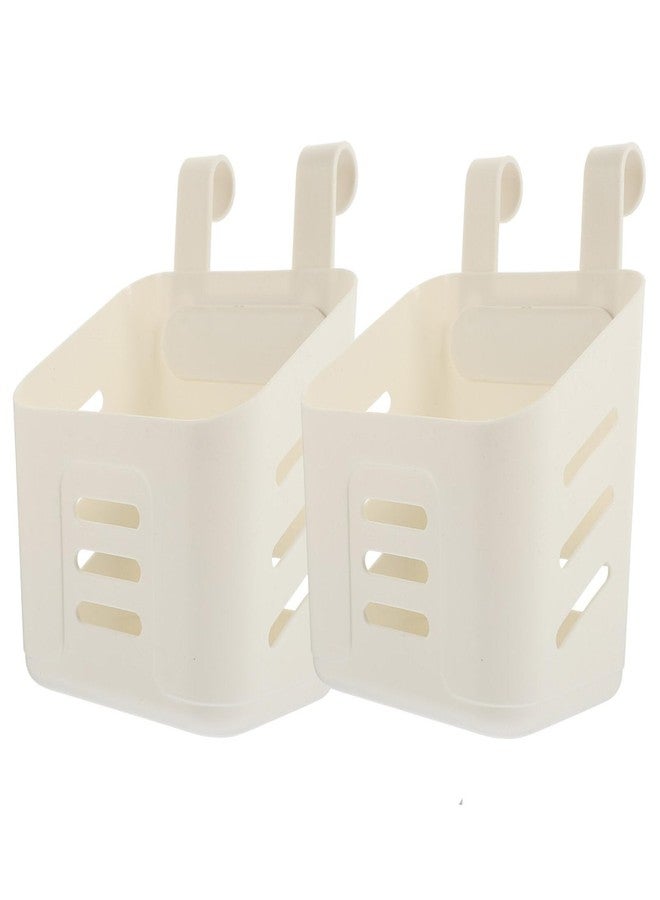 HOMSFOU Wall-Mounted Storage Basket 2 Pcs Plastic Hanging Baskets for Kitchen and Bathroom Organization over Door Basket with Hooks 8.07 X 5.90 X 4.52 in White - Image 1