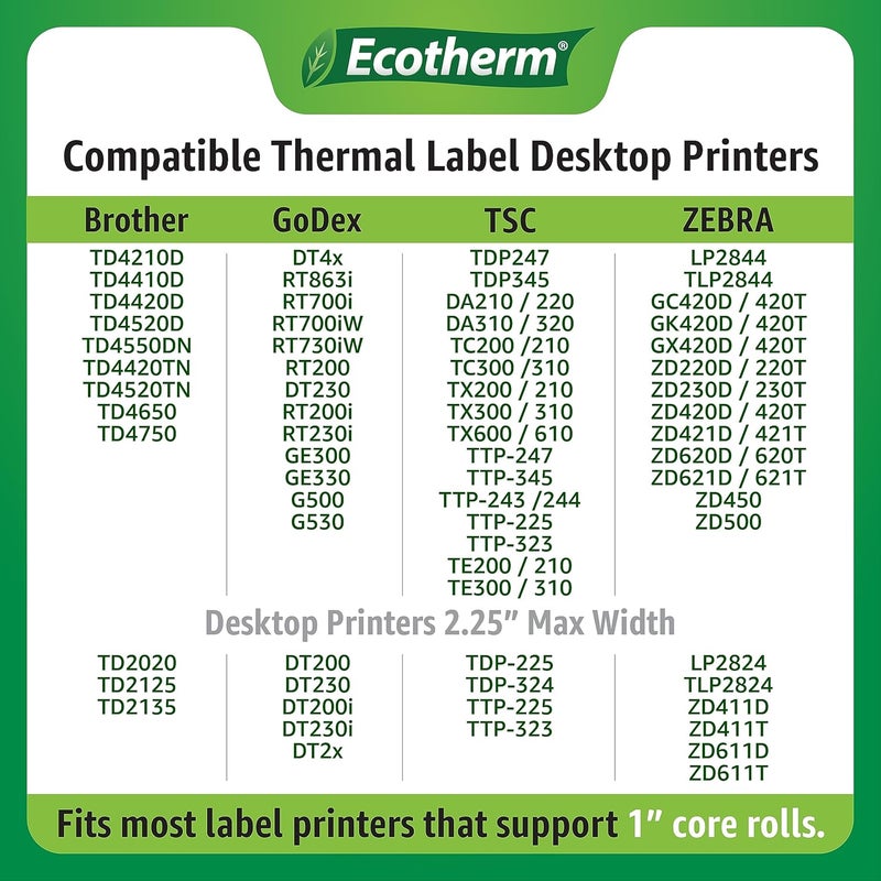 Ecotherm 1.5" x 1" Thermal Labels | 4 Rolls | 5300 Labels | fits Zebra, Godex, Arkscan, iDPRT, Offnova Thermal Label Printers and More | Blank White Adhesive Stickers by - Image 5