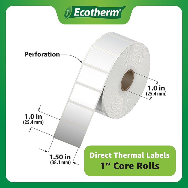 Ecotherm 1.5" x 1" Thermal Labels | 4 Rolls | 5300 Labels | fits Zebra, Godex, Arkscan, iDPRT, Offnova Thermal Label Printers and More | Blank White Adhesive Stickers by - Image 3