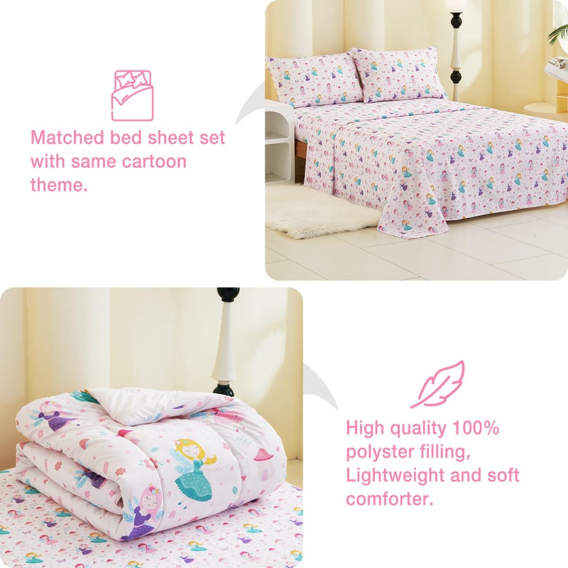 Mooreeke Full Size Comforter Sets for Girls Kids, 8 Pieces Bed in a Bag Pink Fairy Bedding Comforter Sheet Set with Shams and Decorative Toy Pillow, Ultral Soft Microfiber Kids Bed Set - Image 3